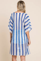 Cotton Bleu Women's Tied Striped Plunge Half Sleeve Beach Cover-Up